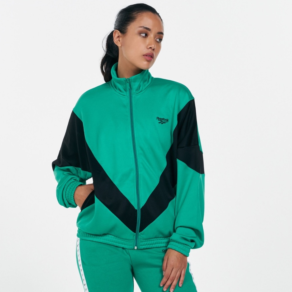NWT!! Reebok Classic Vintage Tracktop Zip Up Jacket in Emerald Green